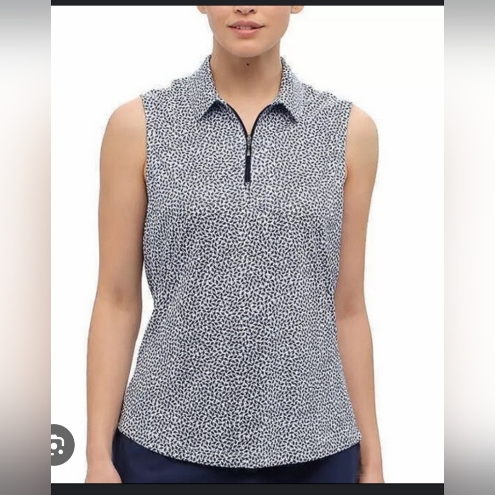 Greg Norman Collection Blue and White Patterned Sleeveless Blouse